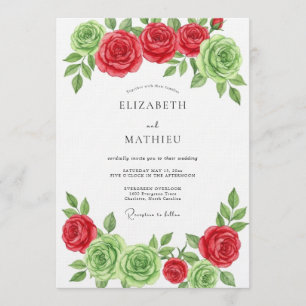 Convites Casamento Floral Vermelho Verde em Flor