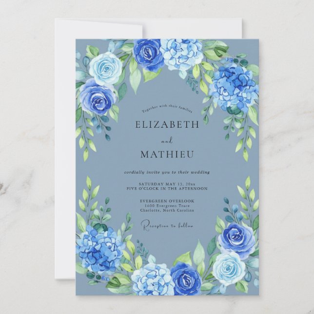 Convites Casamento Floral Vibrante Azul (Frente)