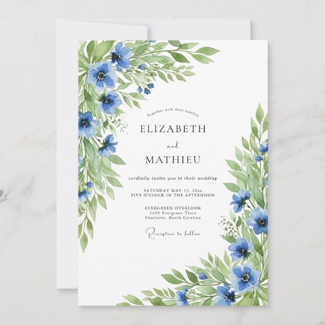 Convites Casamento Floral Vibrante Azure (Frente)