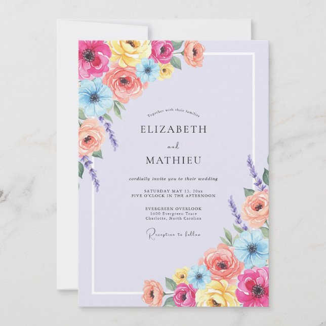 Convites Casamento Floral Vibrante Coral (Frente)