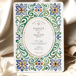 Convites Casamento Floral Vibrante do Azulejo Talavera Wate