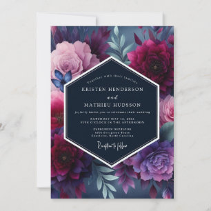 Convites Casamento Floral Vibrante Índigo