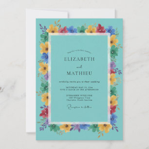 Convites Casamento Floral Vibrante Turquesa
