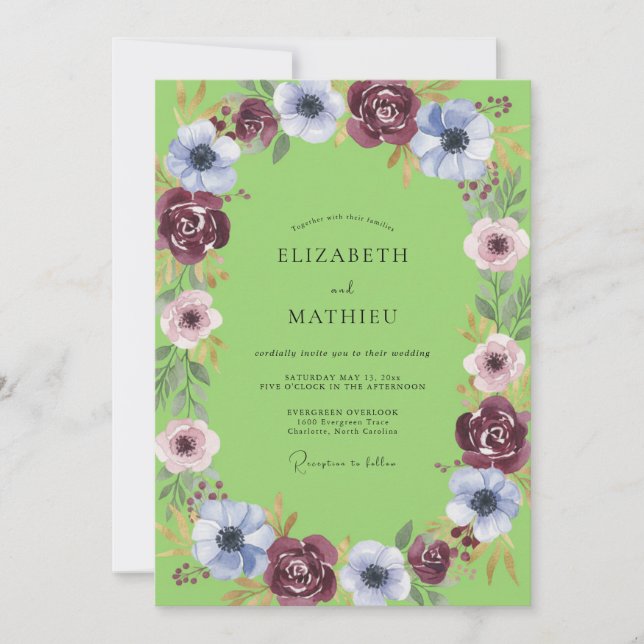 Convites Casamento Floral Vibrante Verde Lima (Frente)