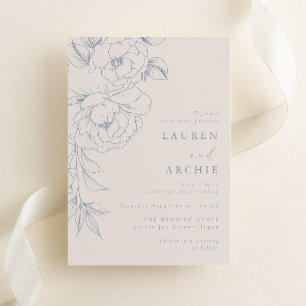 Convites Casamento Floral Vintage Azul Elegante