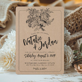 Convites Casamento Floral Vintage Boho Botânico Kraft Rústi