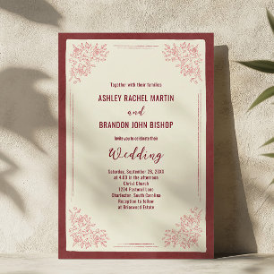 Convites Casamento Floral Vintage Borgonha Jardim de Famíli