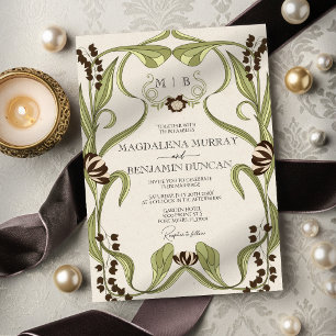 Convites Casamento Floral Vintage Café com Arte Nova