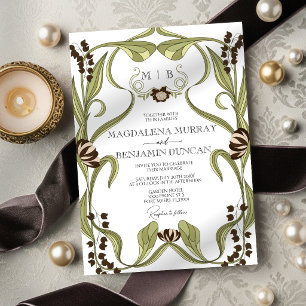 Convites Casamento Floral Vintage Café com Leite Arte Nova
