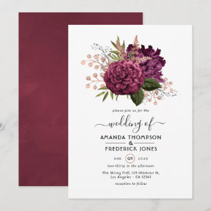 Convites Casamento Floral Vintage com Marsala e Dourado Ros