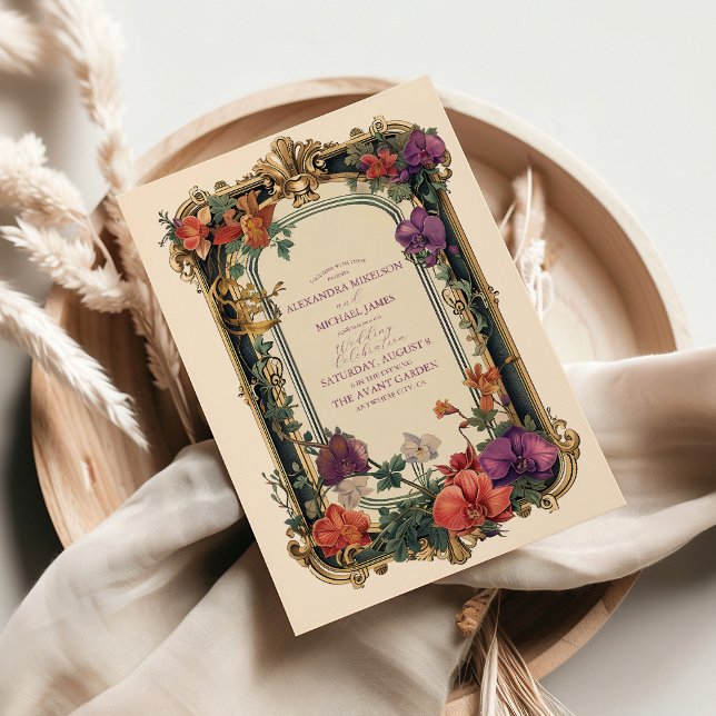 Convites Casamento Floral Vintage Dourado Roxo (Criador carregado)