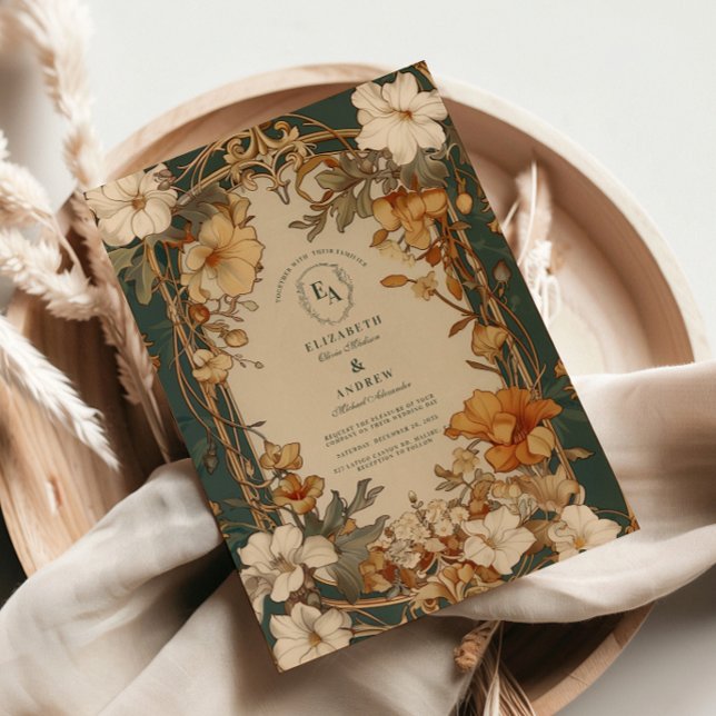 Convites Casamento Floral Vintage Elegante (Criador carregado)