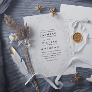 Convites Casamento Floral Vintage Elegante Em Relevo Ornado