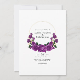 Convites Casamento Floral Vintage em Roxo e Dourado