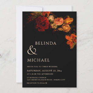 Convites Casamento Floral Vintage Escuro