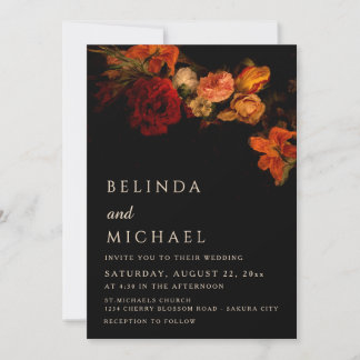 Convites Casamento Floral Vintage Escuro