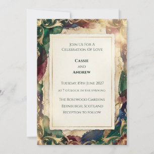 Convites Casamento Floral Vintage Esmeralda Bordô Dourado