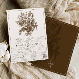 Convites Casamento Floral Vintage Marrom Marfim Romântico R