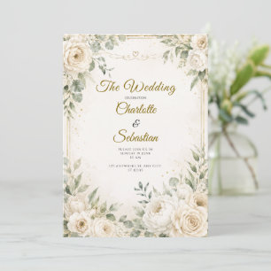 Convites Casamento Floral Vintage no Jardim com Moldura Dou