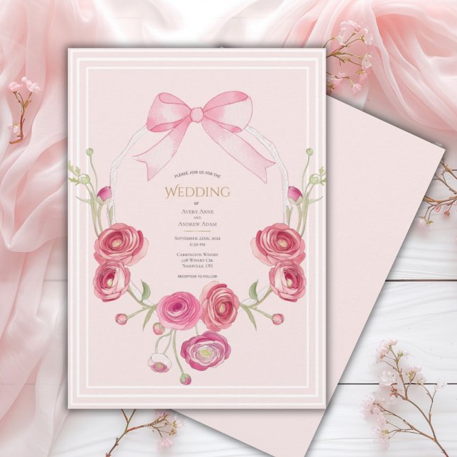 Convites Casamento Floral Vintage Papoula Rosa (Criador carregado)