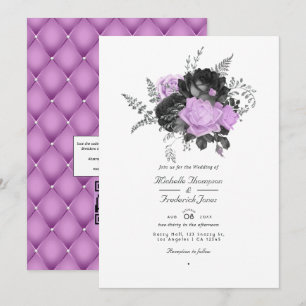 Convites Casamento Floral Vintage Preto e Lilás