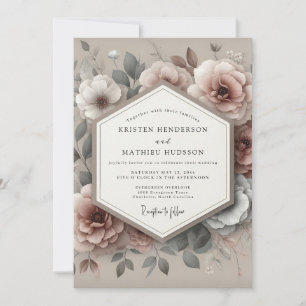 Convites Casamento Floral Vintage Rosa Empoeirada