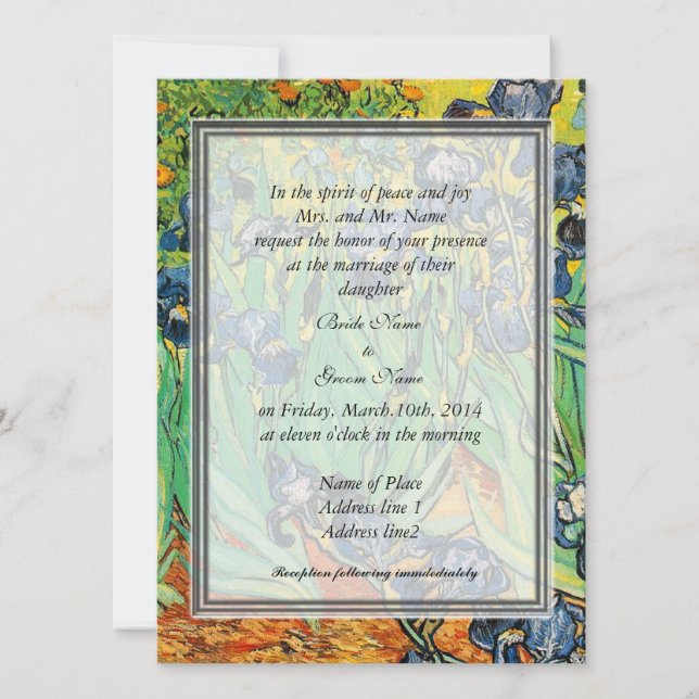 Convites Casamento floral vintage, Van Gogh, Íris (Frente)