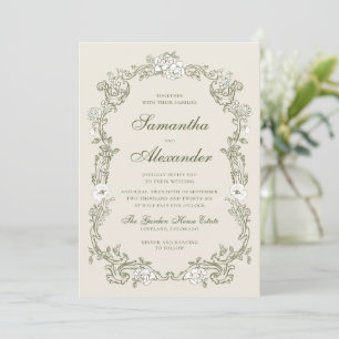 Convites Casamento Floral Vintage Verde