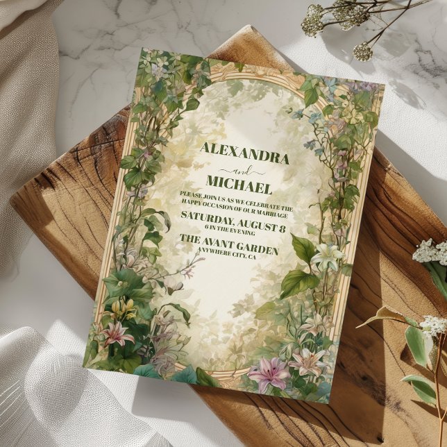 Convites Casamento Floral Vintage Verde (Criador carregado)