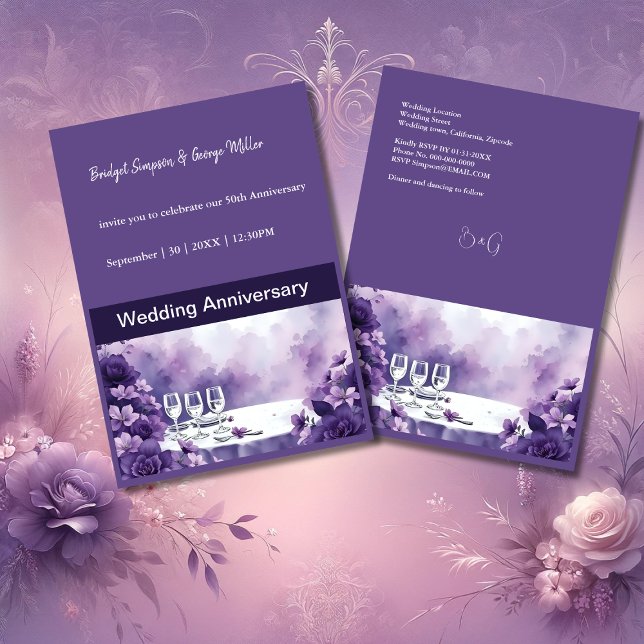 Convites Casamento Floral Violet com a Torre de Paris Eiffe (Criador carregado)