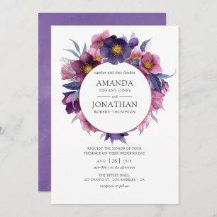 Convites Casamento Floral Violet Plum Watercolor