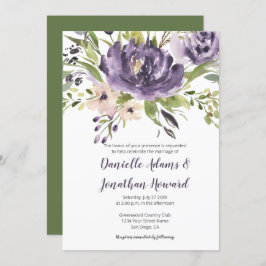 Convites Casamento Floral Violet Purple e Green Watercolor