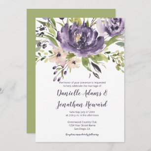 Convites Casamento Floral Violet Purple e Green Watercolor