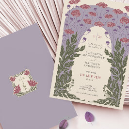 Convites Casamento Floral Violet Violet Art Nouveau