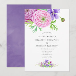 Convites Casamento Floral Violet Watercolor