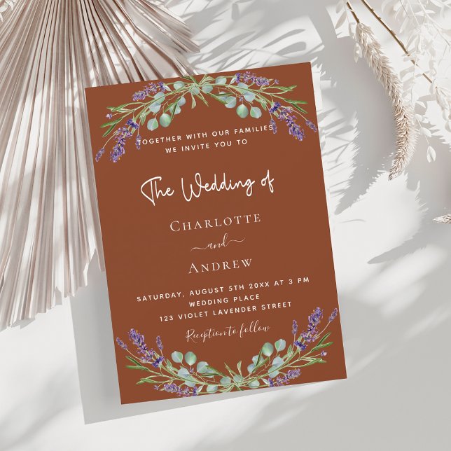 Convites Casamento floral violeta da lavanda Terracotta (Criador carregado)
