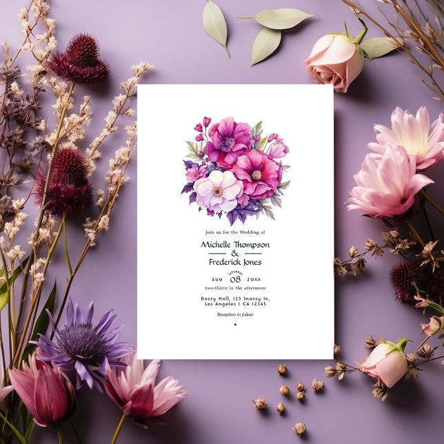 Convites Casamento Floral Violeta e Rosa (Criador carregado)