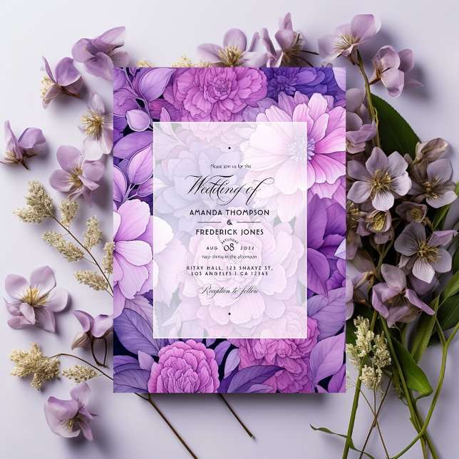 Convites Casamento Floral Violeta Empoeirada (Criador carregado)