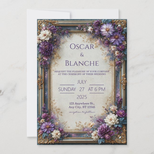 Convites Casamento Floral Violeta Empoeirado (Frente)