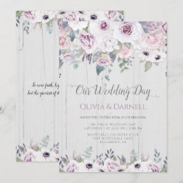 Convites Casamento Floral Violeta Roxo Lavanda Branco Rústi
