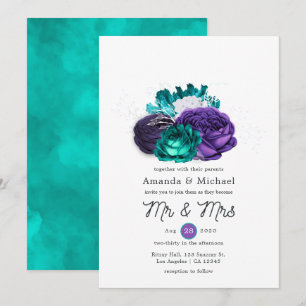 Convites Casamento Floral Violeta Rústico e Turquesa