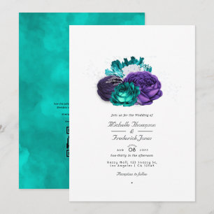 Convites Casamento Floral Violeta Rústico e Turquesa com QR