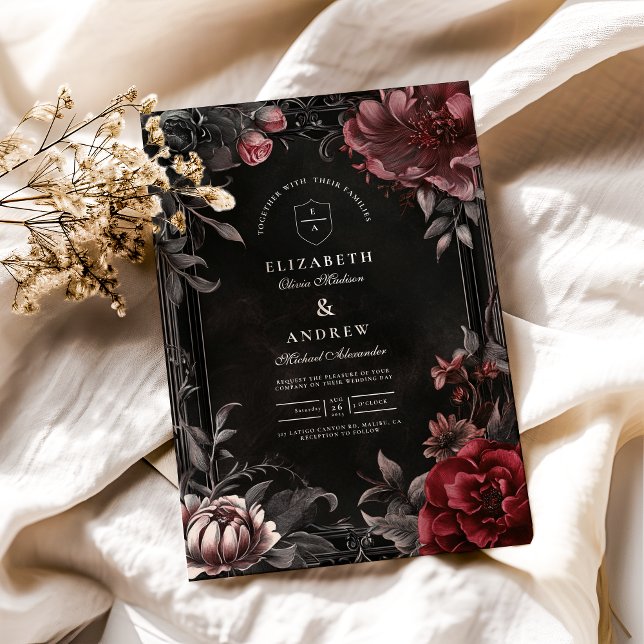 Convites Casamento Floral Vitoriano Art Nouveau (Criador carregado)