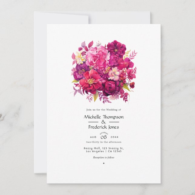 Convites Casamento Floral Viva Magenta (Frente)