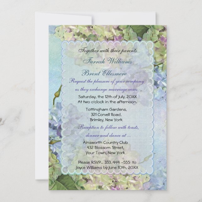 Convites Casamento Floral Watercolor Hydrangea (Frente)