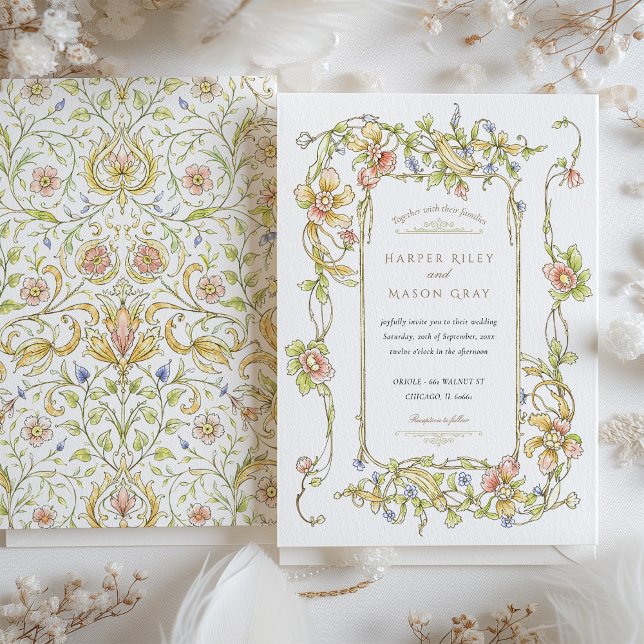 Convites Casamento Floral Whimsical Pastel Rococo (Criador carregado)