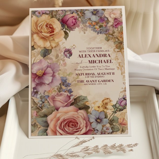 Convites Casamento Floral Whimsical Vitoriano Real (Criador carregado)