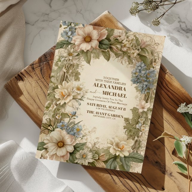 Convites Casamento Floral Whimsical Vitoriano Real (Criador carregado)