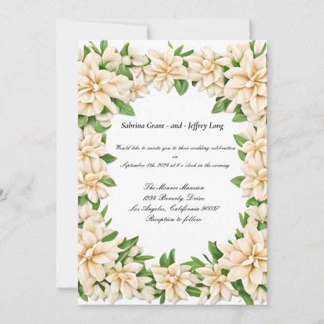 Convites Casamento Floral White Gardenia (Frente)