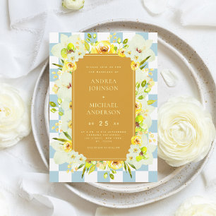 Convites Casamento Floral Xadrez Amarelo Verde Jardim
